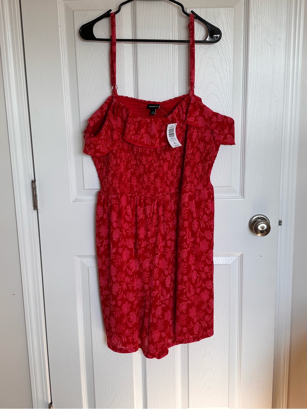 Torrid Red Floral Off-Shoulder Romper with Adjustable Straps